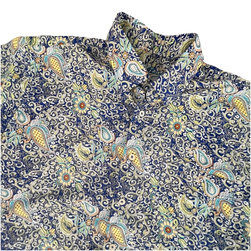 Alan‎ Flusser Shirt Men L Button Down All Over Print Paisley Boho Western Preppy